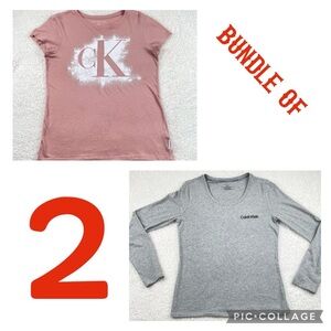Calvin Klein  Bundle of 2 Shirts Women’s S Long Sleeve Gray / Short Sleeve Pink